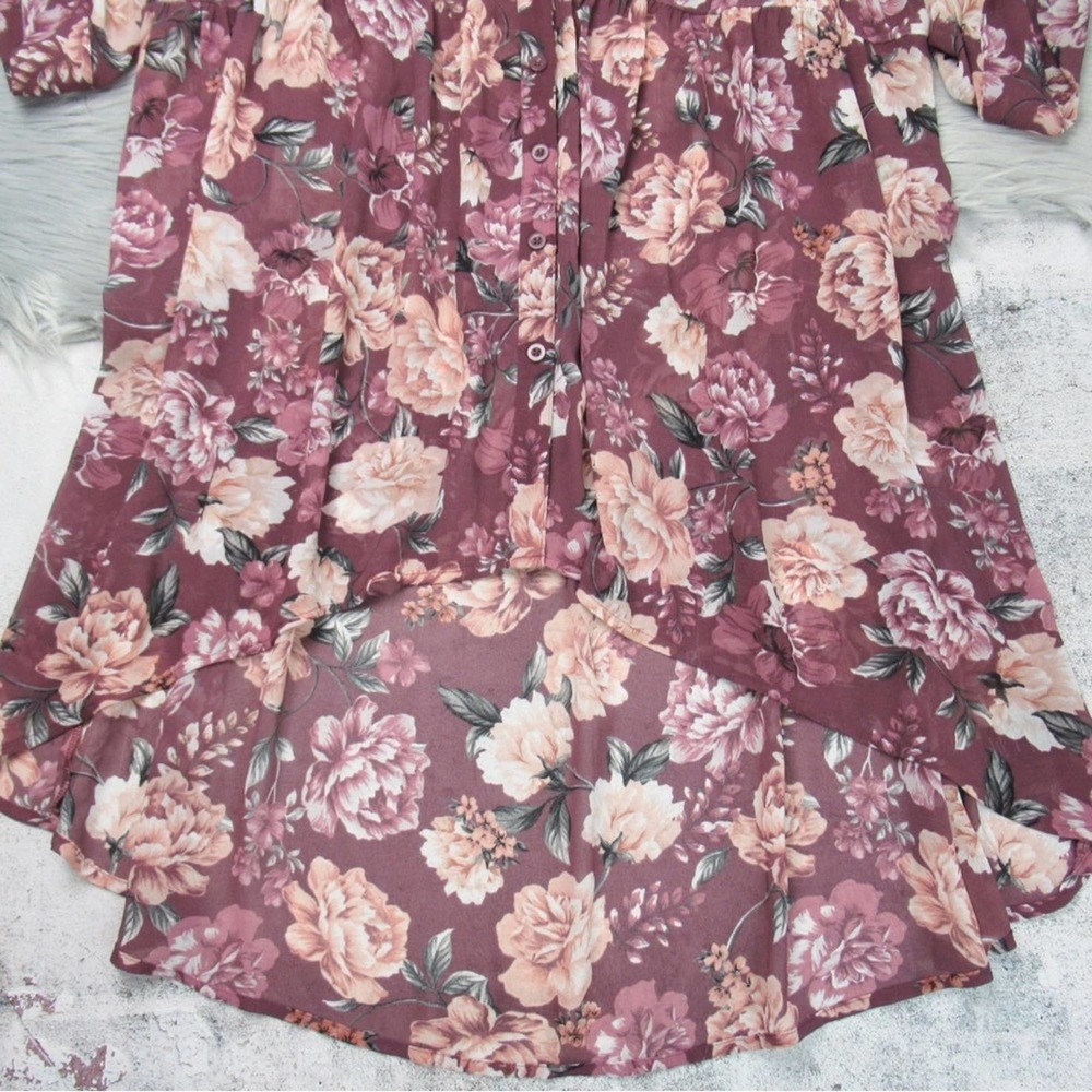 TORRID Sheer Floral Chiffon Hi-Lo Tunic Top V-Neck Tab Sleeve Plus Size 2X - Picture 7 of 11